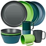 Greentainer Geschirrsets aus Kunststoff | Leichtes und Unzerbrechliches Komplett-Set,Tellerset,...