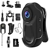 Orifesio 360° Mini Action Cam, 1080P Bodycam Körperkamera mit 64 GB Speicherkarte und...