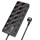 HEEKIM Steckdosenleiste mit USB, 11 Fach Mehrfachsteckdose mit USB (2 USB-A und 2 USB-C), 4000W 16A,...
