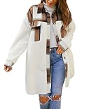 Feziakuk Damen Mantel Flanell Dufflecoat Lässiges Revers Kariert Jacke Warme Mittellange Wollmantel...