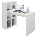 eSituro Schreibtisch mit 6 Regal 120x63 cm, Computertisch weiß mit Stauraum, Bürotisch PC Tisch,...