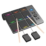 9-Pad Elektronisches Schlagzeug mit LCD, Dualen Stereo-Lautsprechern & Pedalen | Tragbares...