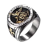 JewelryWe Heiliger Michael Ring Herren: Gold Silber Edelstahl Herren-Ring Erzengel St. Michael...