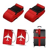 Koffergurt Kofferanhänger Set, 2 Stück gepäckband mit 2 Stück Gepäckanhänger Set, Rot...