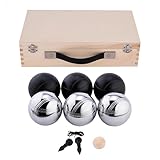 Engelhart - 010208 - Luxus-Holz-Pétanque-Koffer - Naturholz - 74 mm - 6 Boules (3 graue, 3...