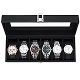 Ohuhu Uhrenbox mit 6 Fächern, Watch Box Uhren Aufbewahrungsbox mit Glasdeckel & Metallschnalle,...