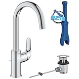 GROHE Swift - Einhand- Waschtischarmatur (wassersparend, L- Size, inkl. Montagewerkzeug, Zugstangen-...