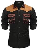 COOFANDY Herren Western Cowboy Shirt Bestickt Langarm Slim Fit Casual Baumwolle Button Down Hippie...