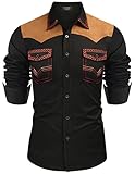 COOFANDY Herren Western Cowboy Shirt Bestickt Langarm Slim Fit Casual Baumwolle Button Down Hippie...