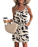 WNEEDU Sommerkleid Damen Ärmellose Strandkleid Damen U-Ausschnitt KordelzugKleid Luftiges Kleid...