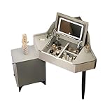 Moderner LED-Schminktisch mit Klappdeckel, platzsparende Eckkommode und seitlicher...