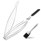 penobon Fisch Grillhalter mit Ölbürste, Fischzange zum Grillen, Fischgrillgitter aus Edelstahl mit...