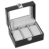 Uten Uhrenbox für 3 Uhren, Uhrenkasten mit Uhrenkissen und klarem Deckel, Uhren Aufbewahrungsbox...