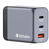 Verbatim GaN Charger 65 W, 3 Ports USB-C Ladegerät, Power Adapter mit 2 x USB-C und 1 x USB-A,...