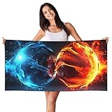 AMREWQYL Strandtuch, Motiv: Eis- und Feuerbälle, Pfirsichhaut, Samt, 69,8 x 140 cm, tragbares...