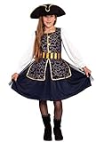 Magicoo Elegantes Piratenkostüm Mädchen Kinder Blau/Gold Gr 110 bis 146 inkl. Kleid & Hut -...