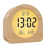 muenfly Wecker Digital Holz, Uhr mit Temperaturanzeige LED Tischuhr Batteriebetriebe Alarm Clock...