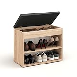 KOMTO Schuhbank mit Sitzfläche - Schuhregal Bank mit Stauraum Sonoma Eiche 60 x 48 x 32 cm Kleiner...