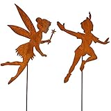 Gartenstecker Peter Pan und Tinkerbell Metall Rost Gartendeko Edelrost rostiger Beetstecker 110cm