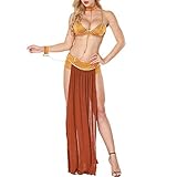 StarTreene Damen Sexy Kostüm Prinzessin Sklave Uniform BH + Rock + Panty + Choker mit Kette Leine