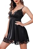 Avidlove Sleepshirt Damen Sexy Nachthemd Cami Dessous Spitze Unterkleid Satin Negligee Set Schwarz L