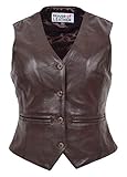House of Leather Damen Echtes Leder Weste Knopfverschluss Traditionell Stil Rita (44, Braun)