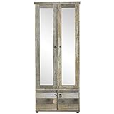 Bonanza Vintage Garderobenschrank in Driftwood Optik - Retro Flurgarderoben Schrank mit zwei...