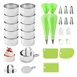 31 Stk Dessertringe und Speiseringe Set, 12 Edelstahl Speiseringe mit 2 Deckel und 2 Sockel, 8cm...