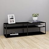 Homgoday TV-Schrank Schwarz 140 x 40 x 40,5 cm aus gehärtetem Glas, TV-Schrank, niedriger Schrank...