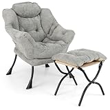 COSTWAY Sessel mit Hocker, Relaxsessel mit Armlehnen, Seitentasche & doppelseitiger Fußstütze,...