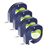 NineLeaf 4 pack Kompatibel für Dymo 91220 91330 S0721510 Letratag Papier Etikettenband 12mm x 4m...