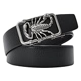 3,5 cm Herren PU-Leder Metall Skorpion Form 3D automatische Schnalle Punk Gürtel(125cm,Silver)