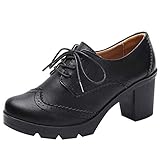 Jamron Damen Blockabsatz Schnüren Brogues Derby Schuhe Pumps Abendschuhe Schwarz SN02955 EU39.5