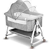 NIKYJM Beistellbett Baby,3 in 1 Babybett 6 Fach Höhenverstellung und Neigungsverstellung mit Bremse...