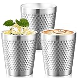 3 Stück Edelstahlbecher, 300 ml Doppelwandig Stapelbar Isoliert Metall Hammermuster Camping Tassen...