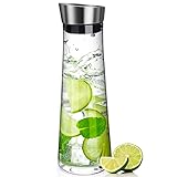 Glas-Karaffe,Wasserkaraffe Glas (1 Liter) Glaskaraffe mit Deckel und Ausgießer - Karaffe aus Glas...