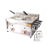 Friteuse 6 Liter Doppel Edelstahl Friteuse Friteuse Groß mit 2 Körben und Deckeln für Pommes oder...