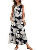 VEUNCOS Sommerkleid Damen Strandkleid Luftig Ärmellos Maxikleid mit Elastische Taille Causal Leicht...