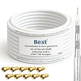 Germany B.e.s.t Koaxialkabel 50m SAT-Kabel | 4K Ultra HD | Class A+ | DVB-S/S2 DVB-C DVB-T BK...