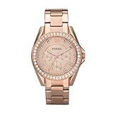 Fossil Damenuhren Riley, QuarzMultifunktionswerk, 38mm Rose Gold Edelstahlgehäuse mit...