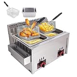 Kommerzielle Gas Fritteuse Edelstahl Fritteuse - Doppeltank 20l Mit 2 KöRben & Deckel | Profi...