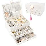 TNOMSNO Schmuckkästchen 3 Ebenen, Schmuckaufbewahrung Schmuck Organizer mit Schloss,...