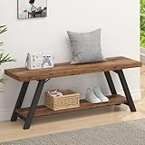 LVB Rustikales Braun Bank Moderne Aufbewahrungsbank für Schlafzimmer Holz-Metall Bank für Flur...