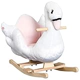 HOMCOM Schaukeltier Schaukelpferd mit Sicherheitsgurt Musik, 55 cm Baby Schaukel aus weichem Plüsch...
