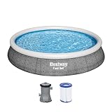 Bestway® Fast Set™ Aufstellpool-Set mit Filterpumpe Ø 396 x 84 cm, Rattan-Optik (Schiefergrau),...
