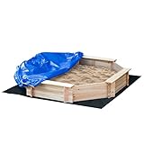 Outsunny Sandkasten mit Abdeckung 8-eckig Sandkiste aus Massivholz Bodenloses Design für Kinder 3-8...