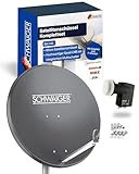 SCHWAIGER Satellitenschüssel Komplettset mit Quad LNB digital HD 4K Stahl SAT Anlage 75cm Anthrazit...