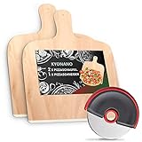 KYONANO Pizzaschaufel, 2 Pizzaschieber Holz + 1 Pizzaschneider Edelstahl, Pizza Peel aus Birkenholz,...