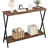 Zstar Schmaler Vintage Konsolentisch - Metallgestell, Ablagen, Dunkelbraun, Beistelltisch,...
