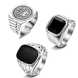 JeweBella 3 Stück Ringe Herren Siegelring Edelstahl Vintage Punk Biker Ringe Set Gothic Ringe Krone...